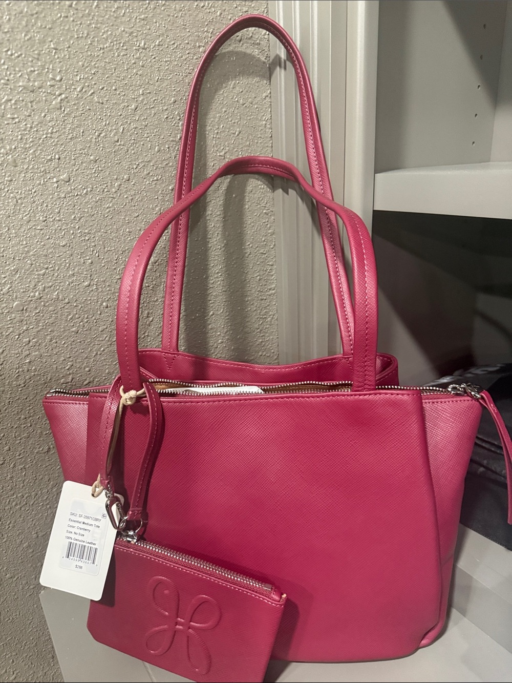 HOBO Fuchsia Leather Tote with Matching Wristlet